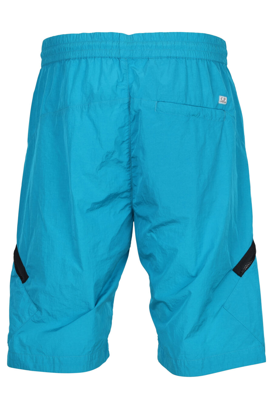 Turquoise blue shorts with diagonal zip and lens logo - 7620943384529 2