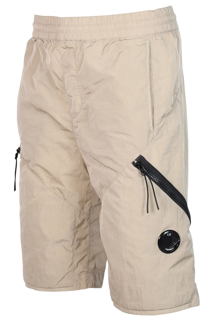 Pantalón corto beige con cremallera diagonal y logo lente - 7620943518221 2