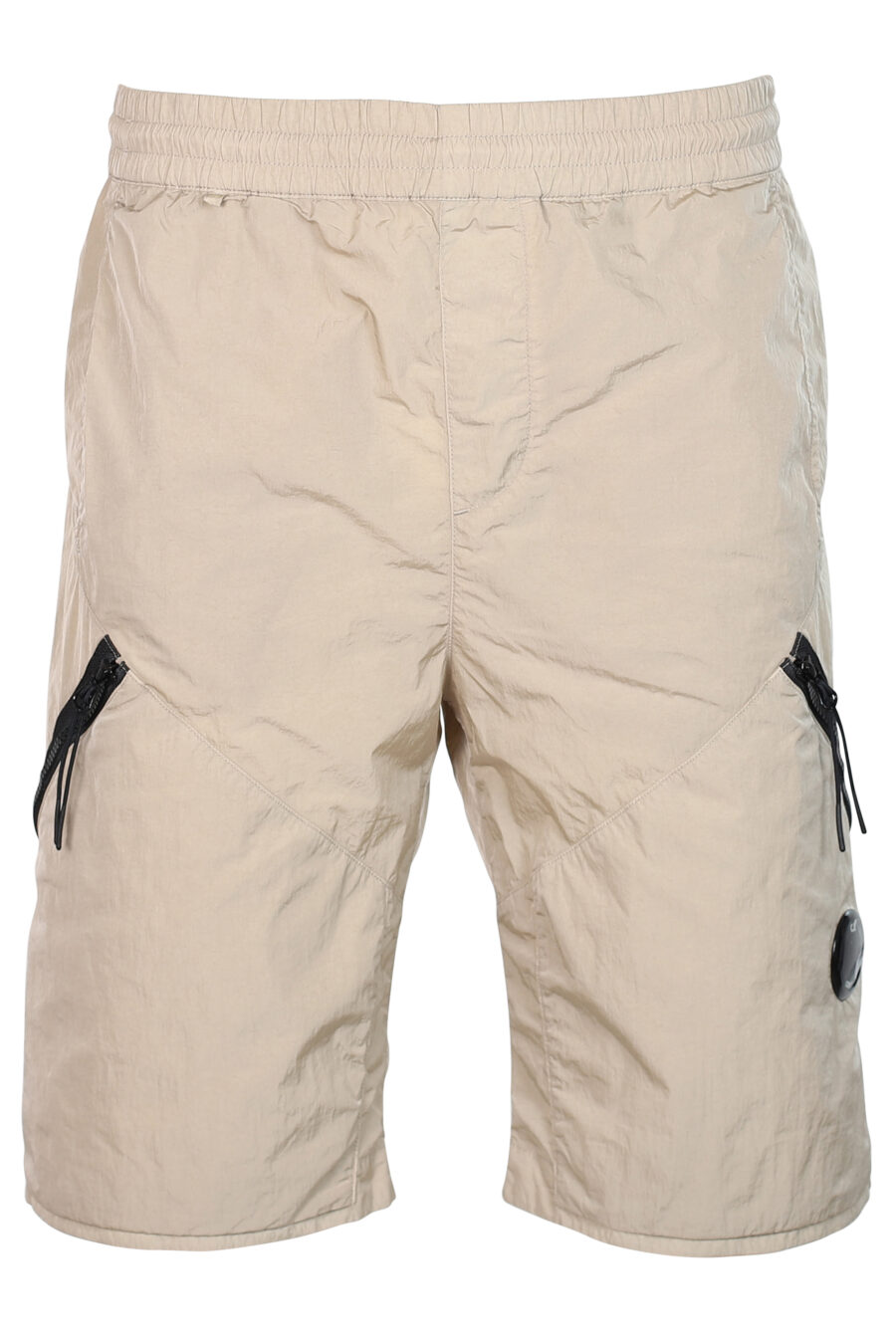 Pantalón corto beige con cremallera diagonal y logo lente - 7620943518221