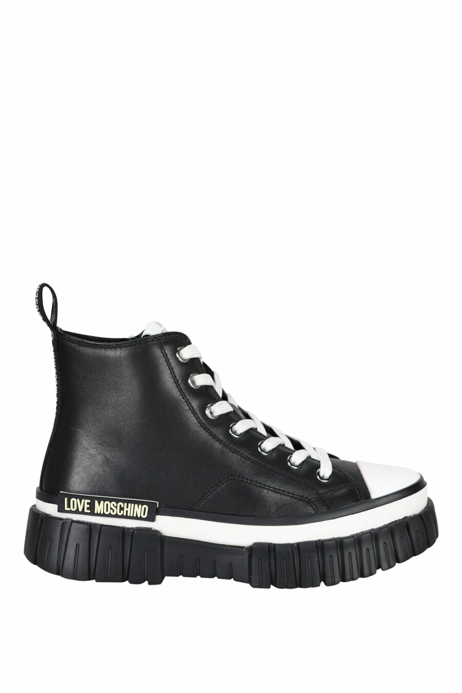 Black ankle boots with white laces and mini-logo - 8050142937599