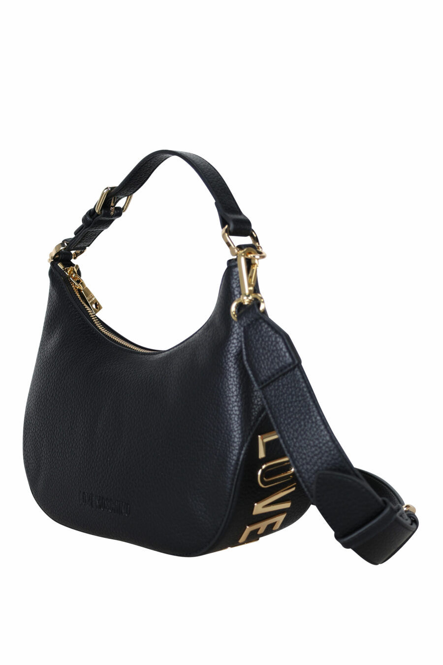 Black leather shoulder bag with monochrome mini logo - 8050142974310