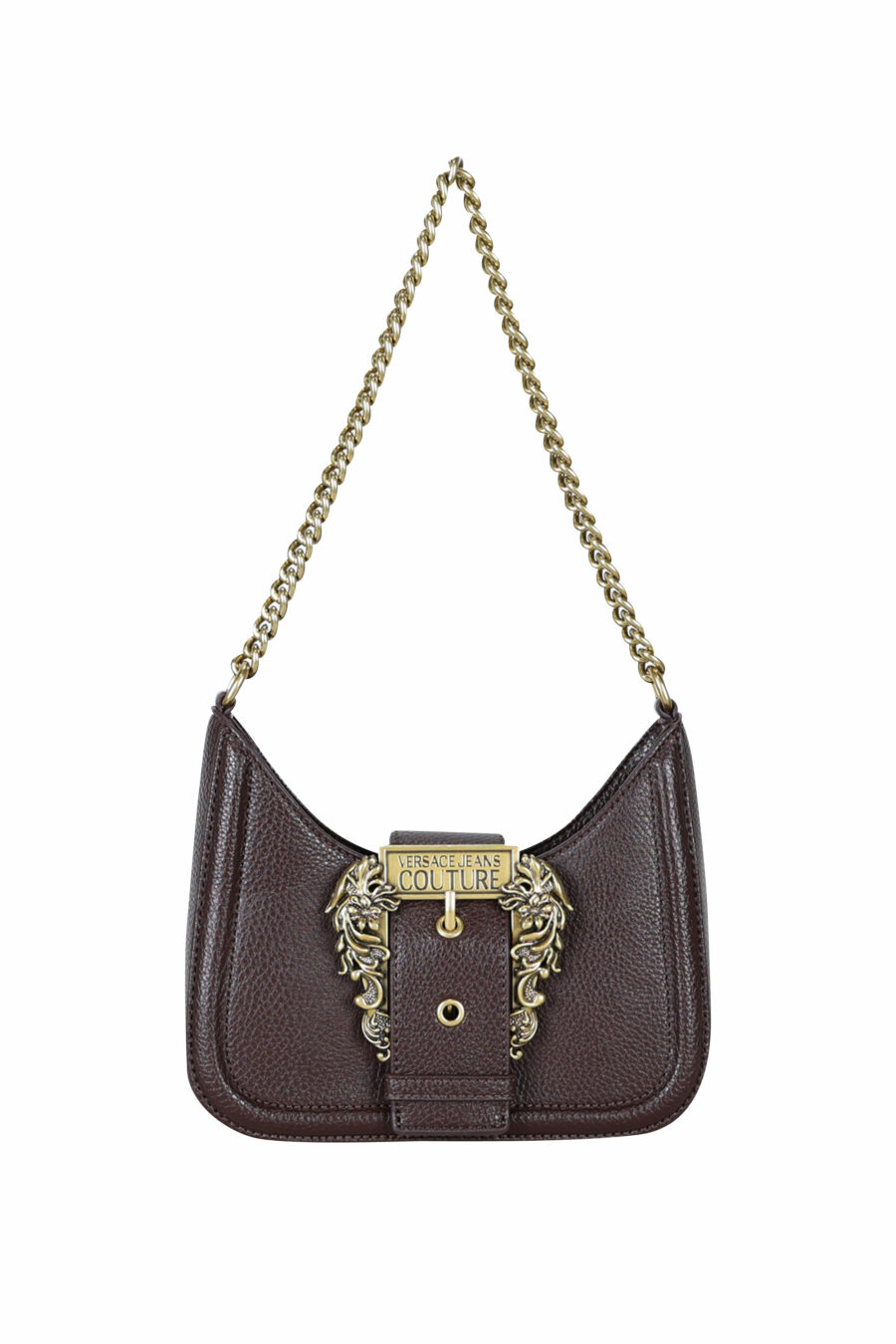 Brown hobo style shoulder bag with chain and baroque buckle - 8052019407556