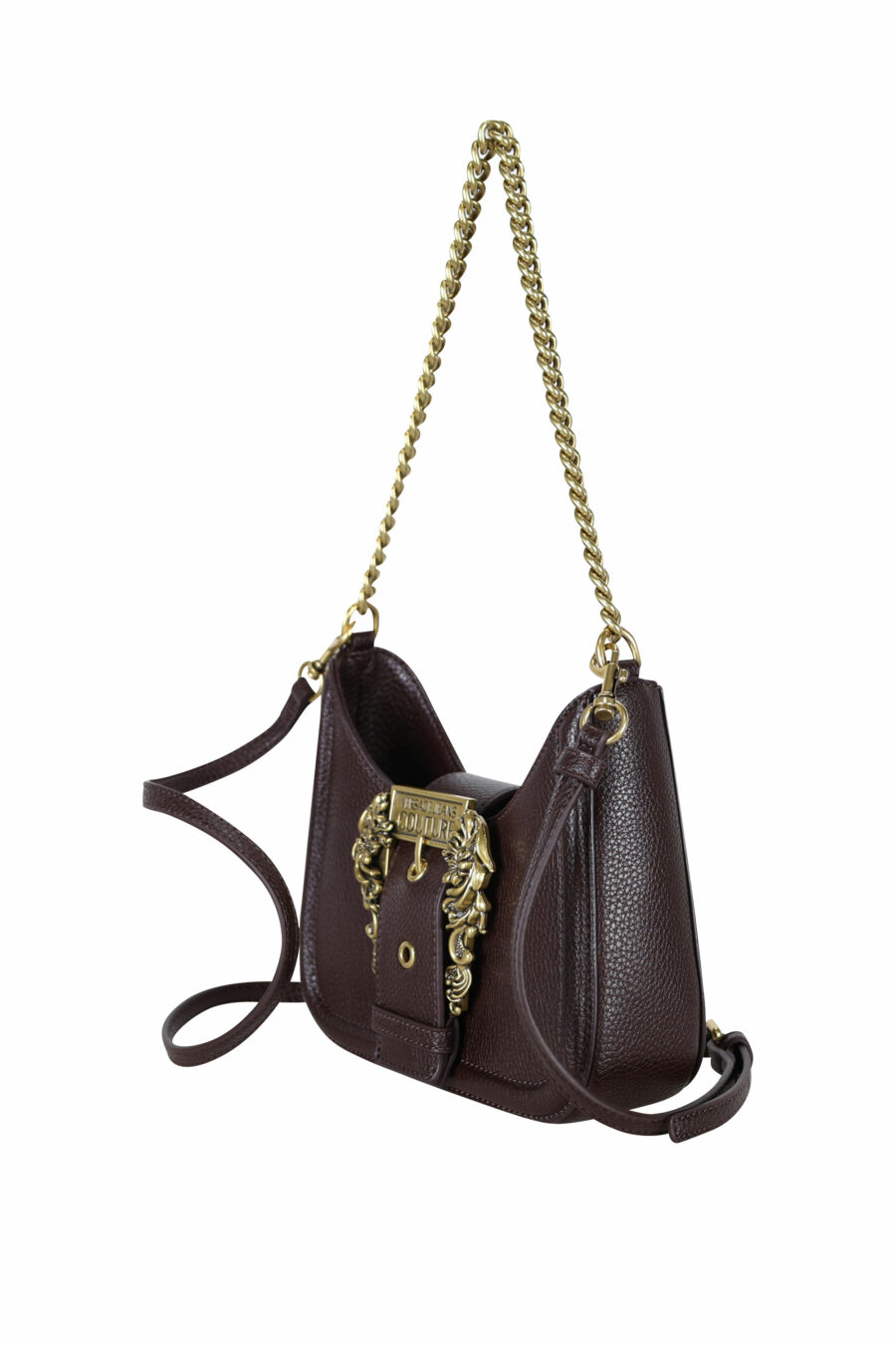 Brown hobo style shoulder bag with chain and baroque buckle - 8052019407556 1