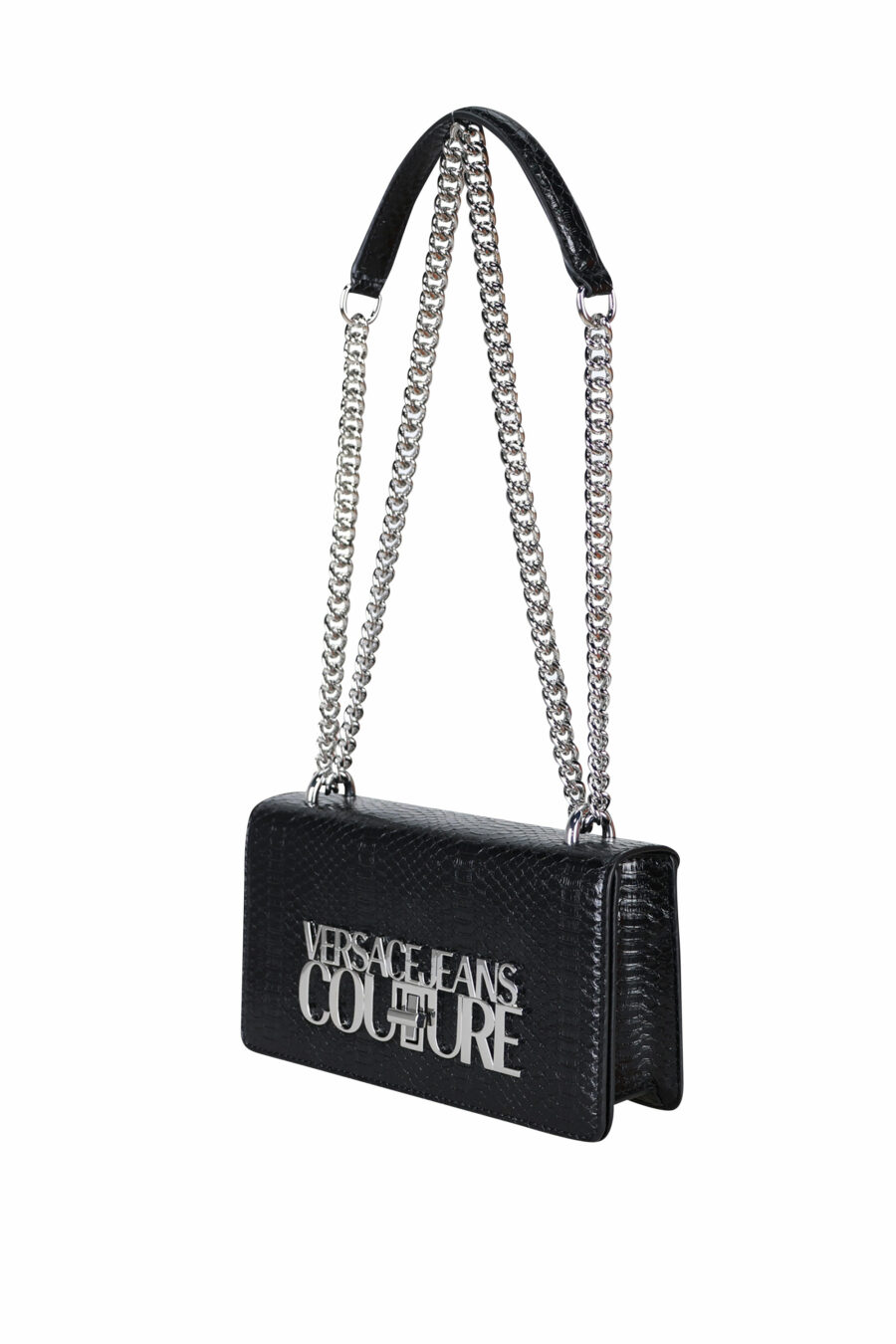 Black shoulder bag with snake texture "flap" with silver maxilogo "lettering" - 8052019408416 1