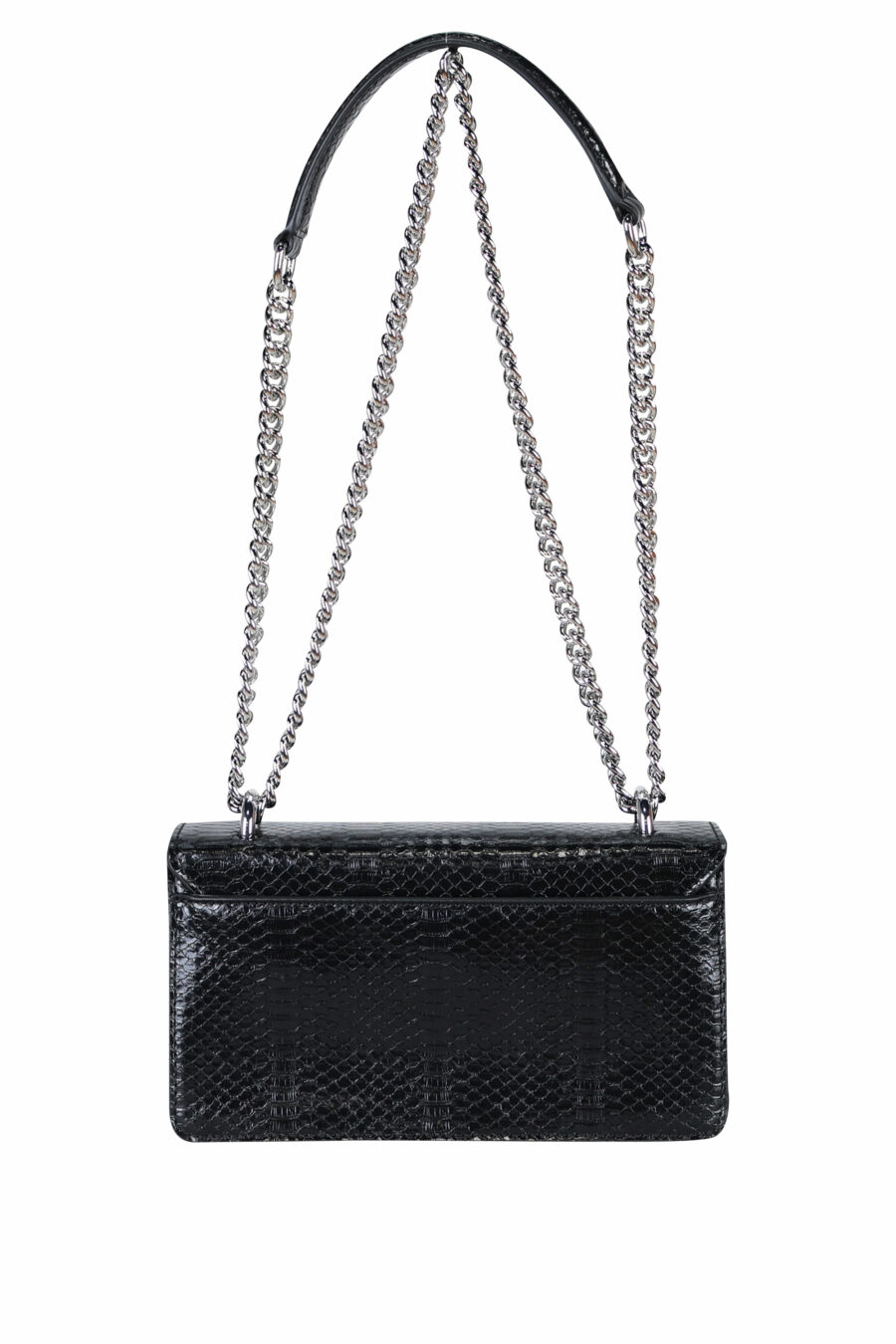 Black shoulder bag with snake texture "flap" with silver maxilogo "lettering" - 8052019408416 2