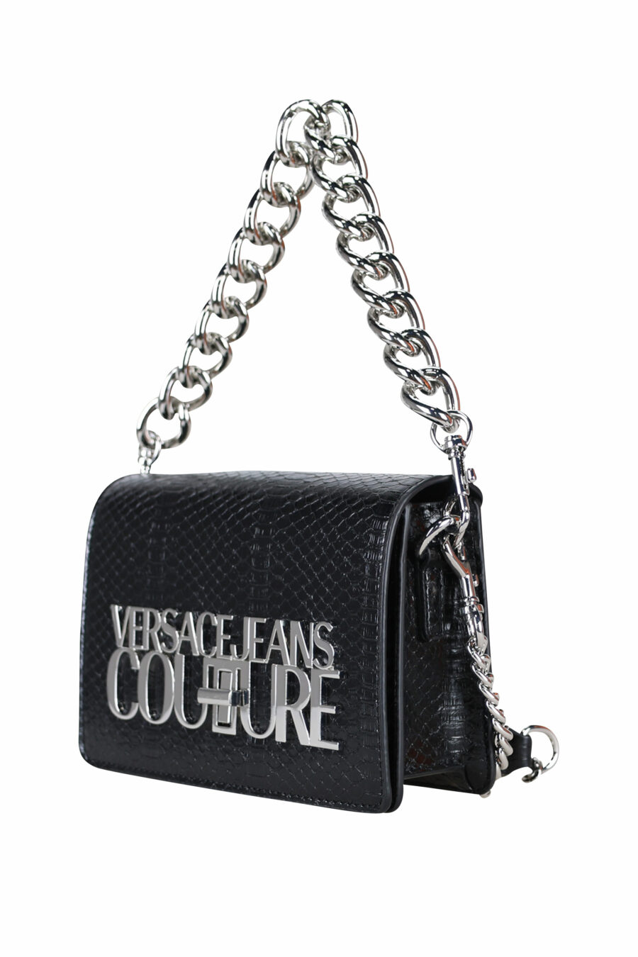 Mini black shoulder bag with snake texture "flap" with silver maxilogo "lettering" - 8052019408461 1