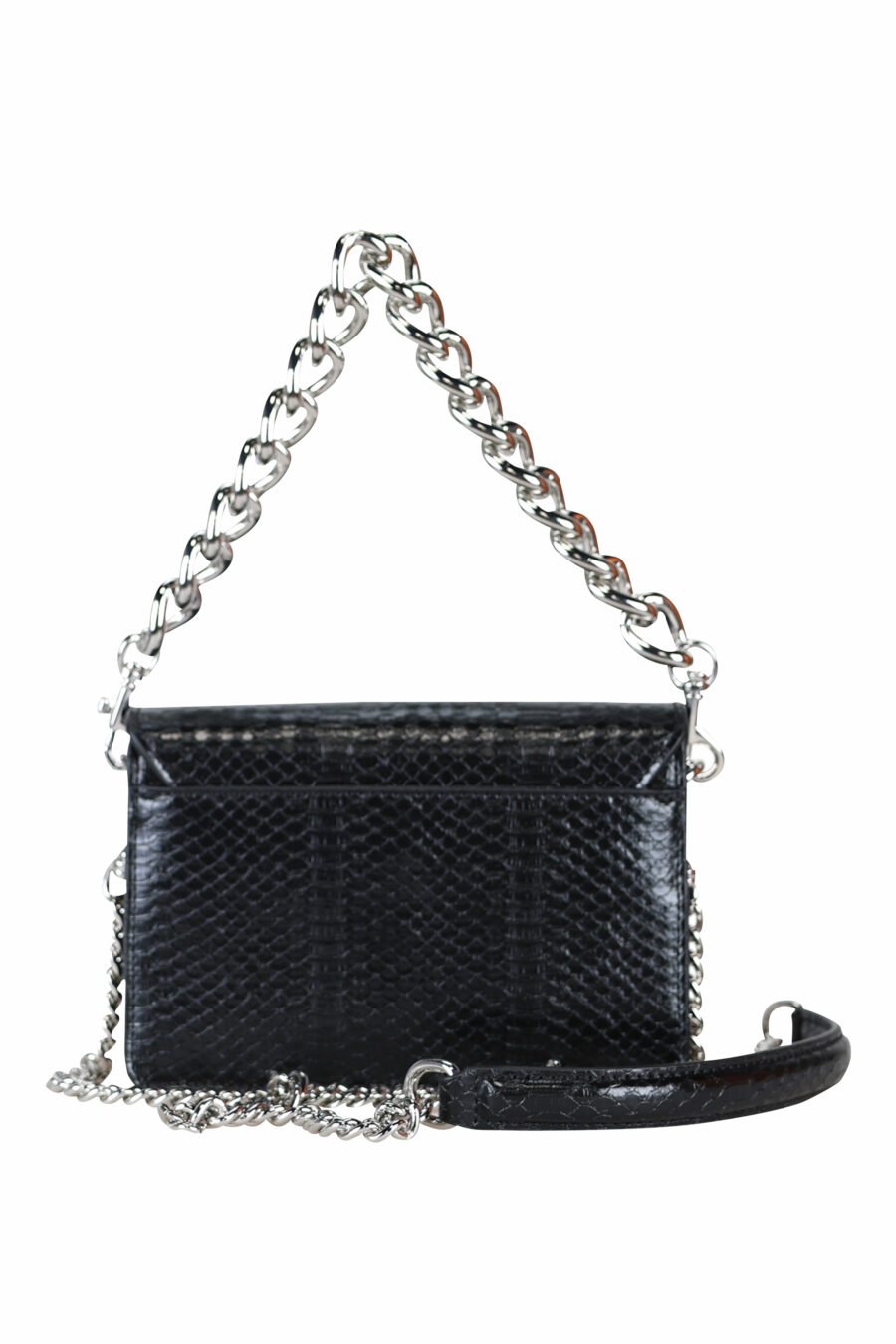 Mini black shoulder bag with snake texture "flap" with silver maxilogo "lettering" - 8052019408461 2