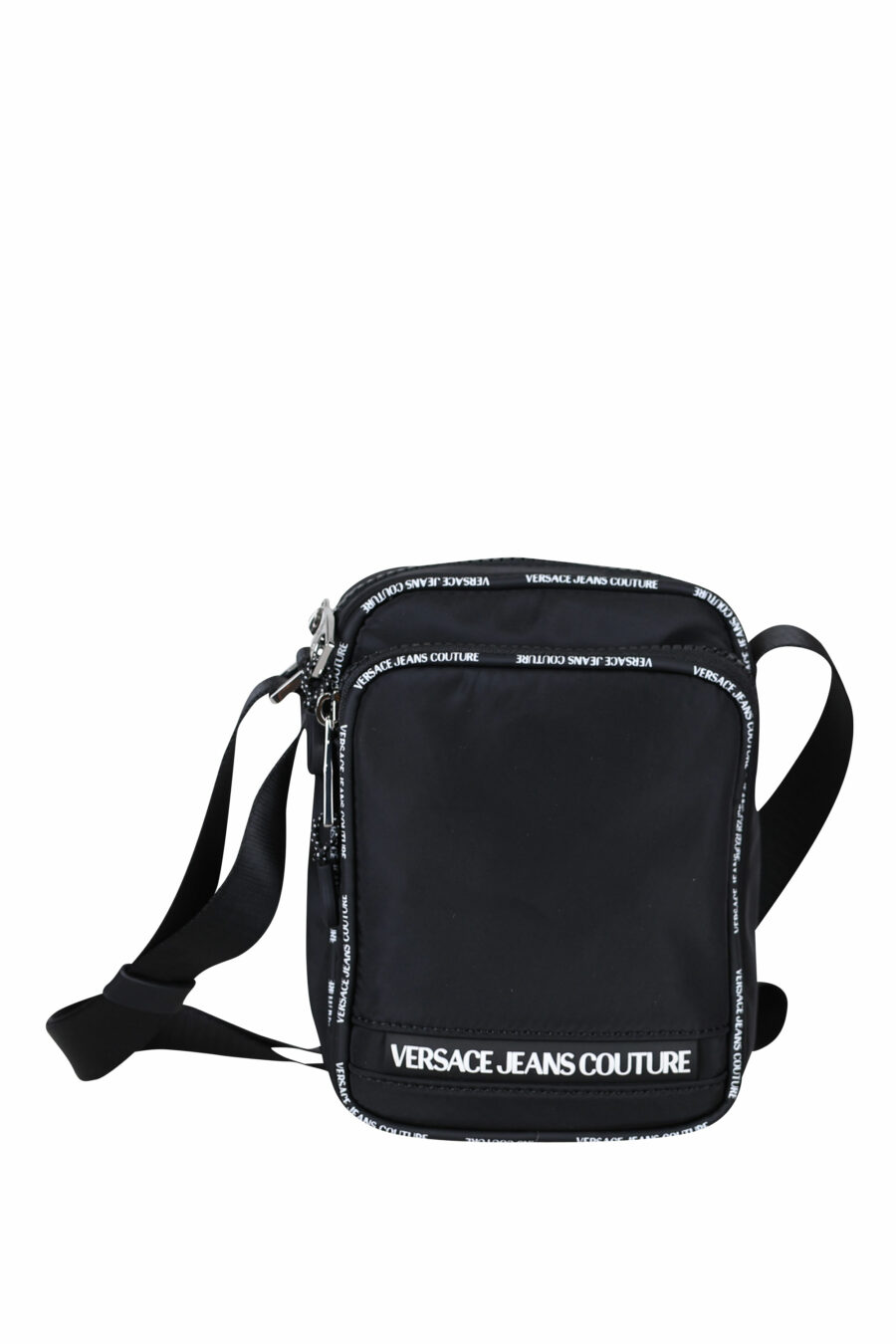 Black crossbody bag with white mini-logo lettering on ribbon - 8052019409307