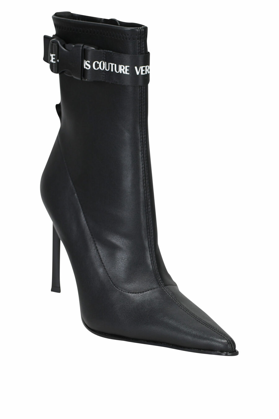 Black high-heeled ankle boots with mini-logo in ribbon - 8052019450804 1