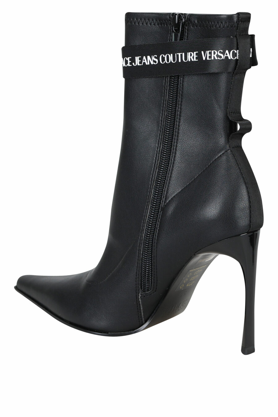 Black high-heeled ankle boots with mini-logo in ribbon - 8052019450804 3
