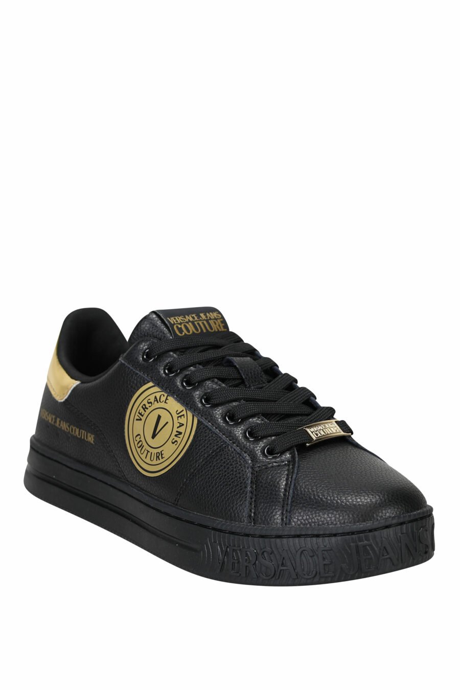 Black leather trainers with gold details and circular logo - 8052019453560 1