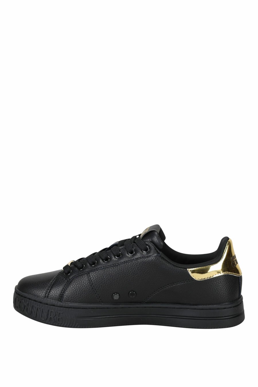Black leather trainers with gold details and circular logo - 8052019453560 2