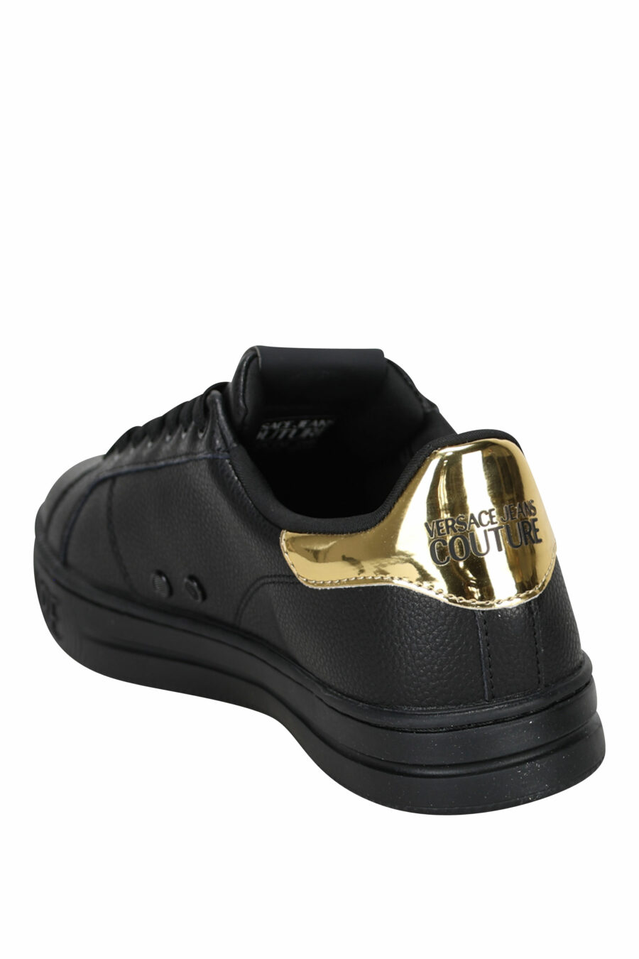 Black leather trainers with gold details and circular logo - 8052019453560 3
