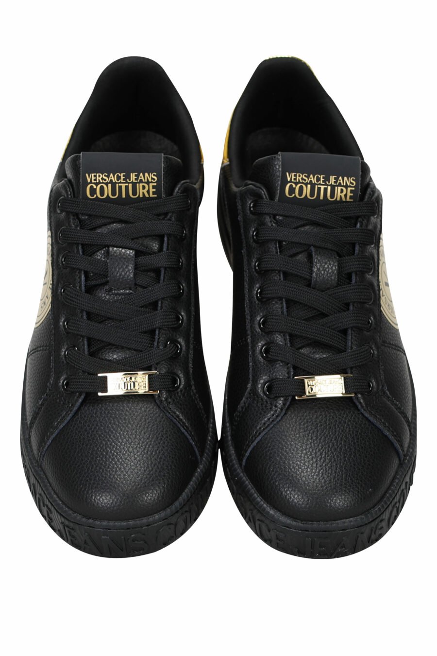 Black leather trainers with gold details and circular logo - 8052019453560 4