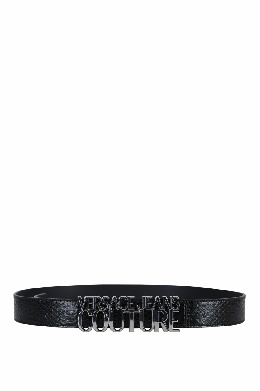 Cinturón negro con textura de serpiente y logo "lettering" plateado - 8052019479959