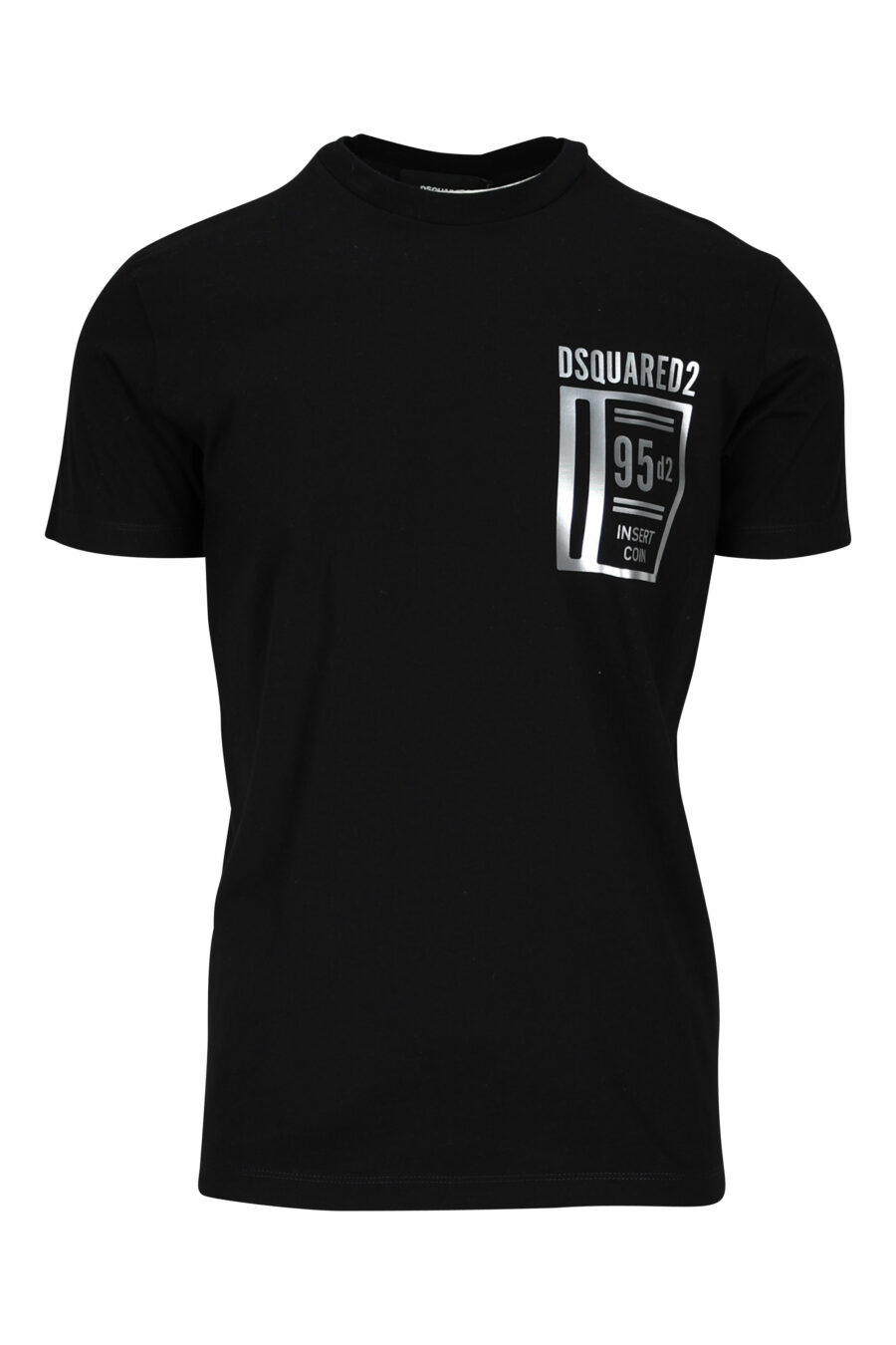 Camiseta negra con logo plateado y estampado de monedero - 8052134940457