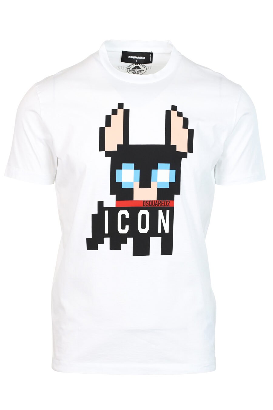 T-shirt branca com maxilogo de cão "Pixeled" - 8052134980705