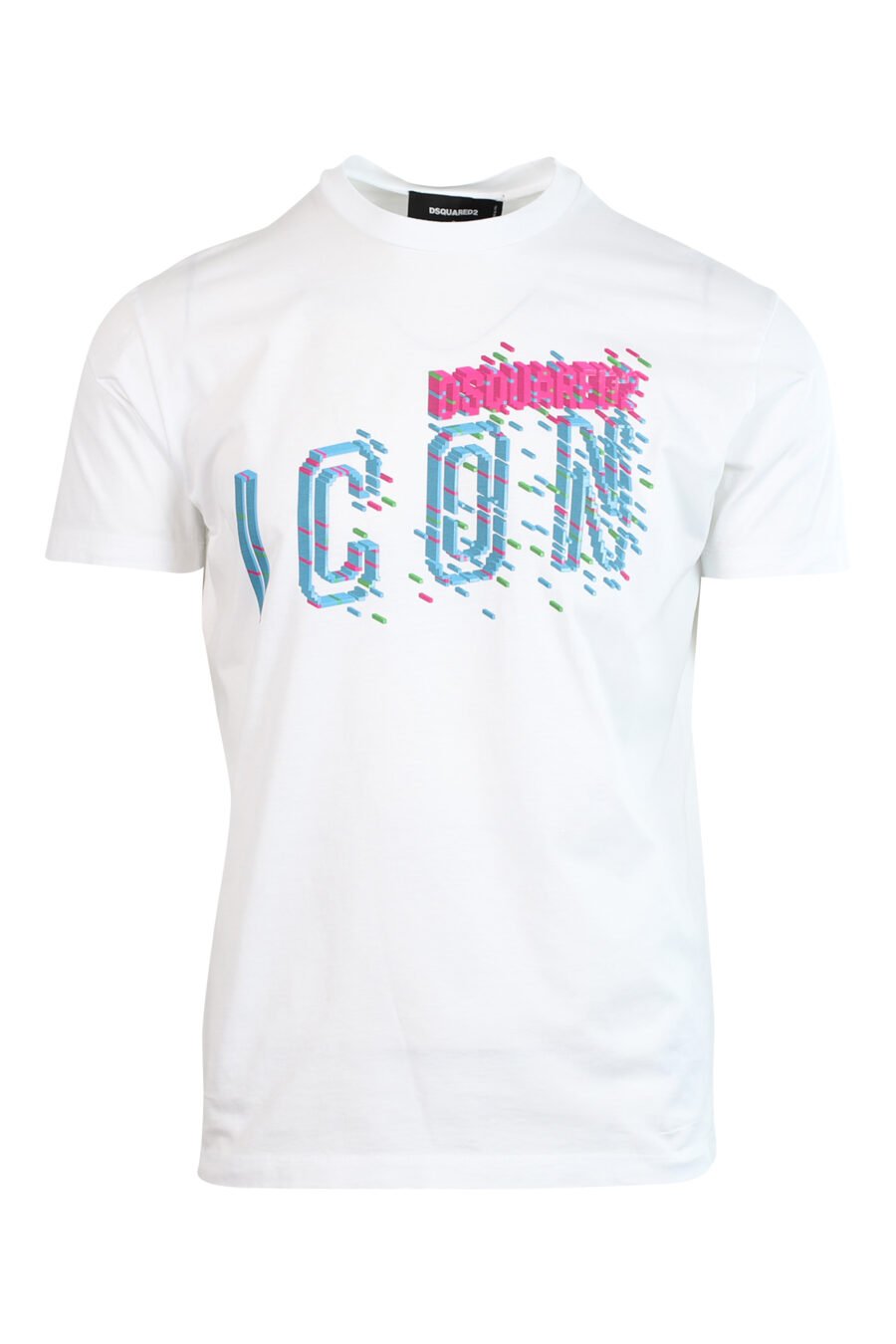 T-shirt blanc avec maxilogo "icon pixeled" turquoise et fuchsia - 8052134981191