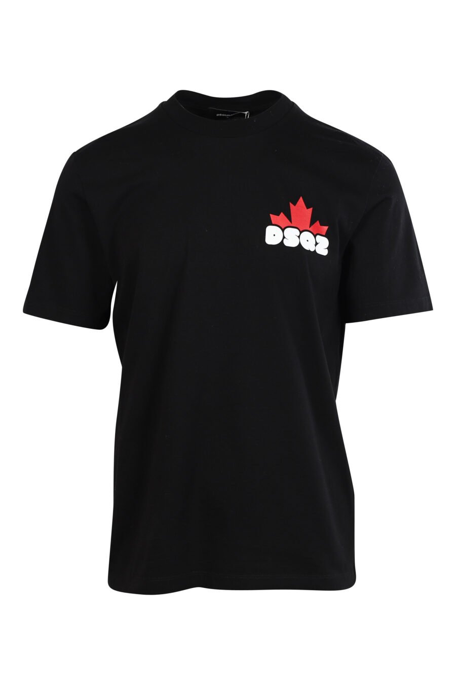 Schwarzes T-Shirt mit weißem Minilogo "bold" und orangefarbenem Blatt - 8052134990216