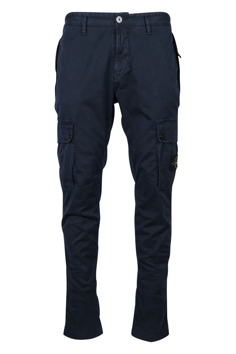 Blue slim trousers with side logo patch - 8052572735042
