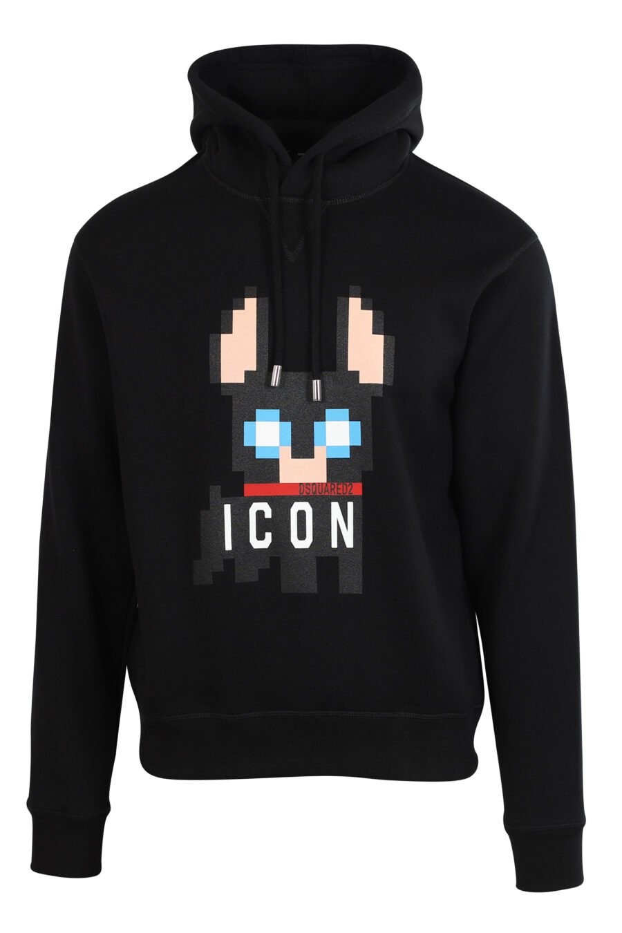 Black hooded sweatshirt with "pixeled" dog logo - 8054148006716