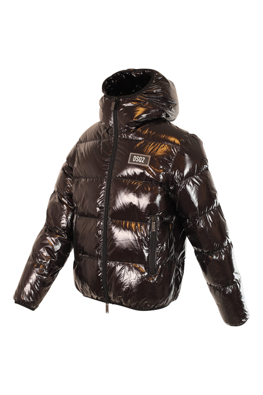 Black shiny "puff kaban" puffer jacket with high collar and mini-logo - 8054148016357 2