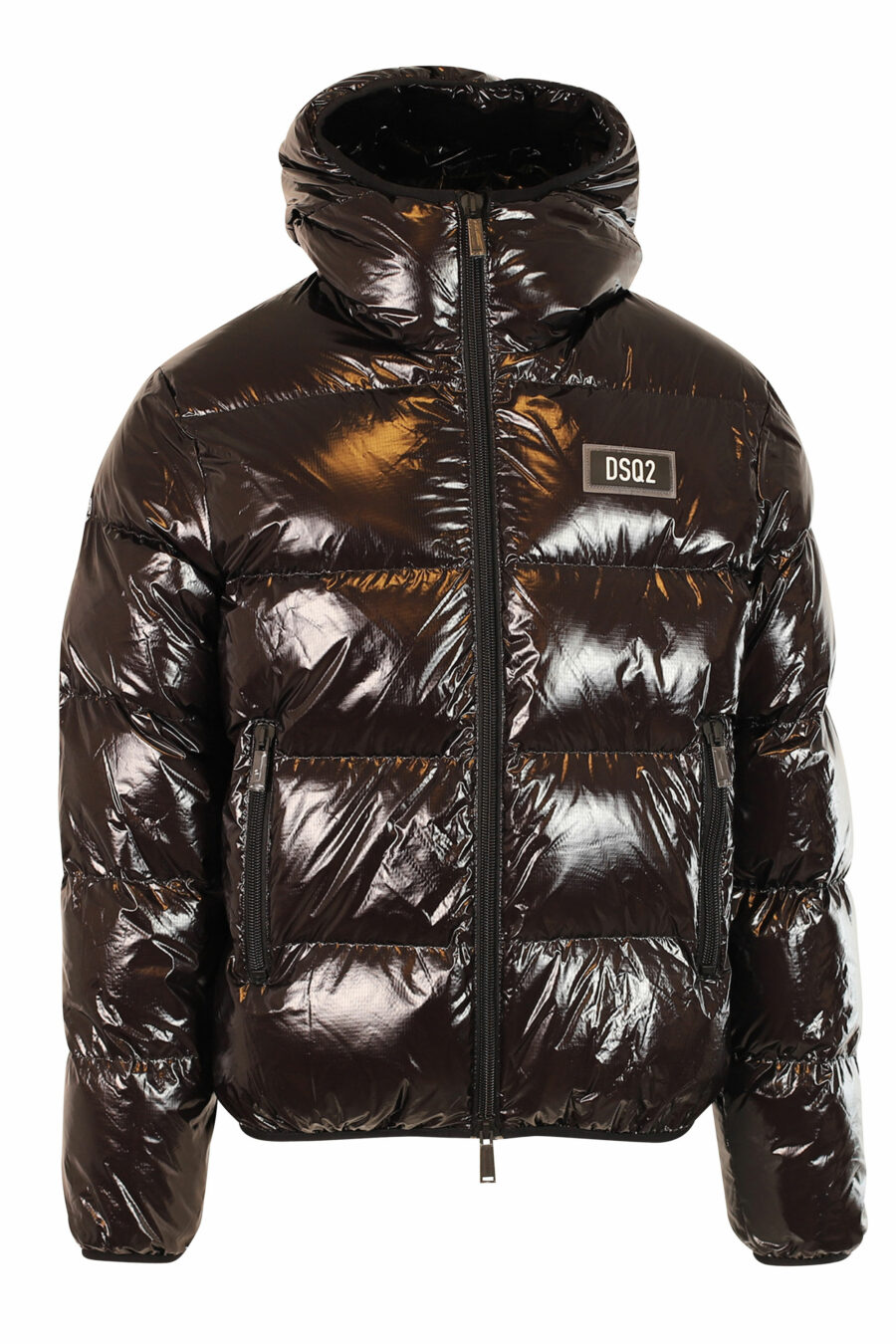 Black shiny puff kaban puffer jacket with high collar and mini-logo - 8054148016357
