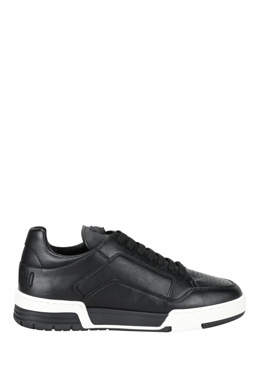 Black leather trainers with white sole and logo - 8054653096394