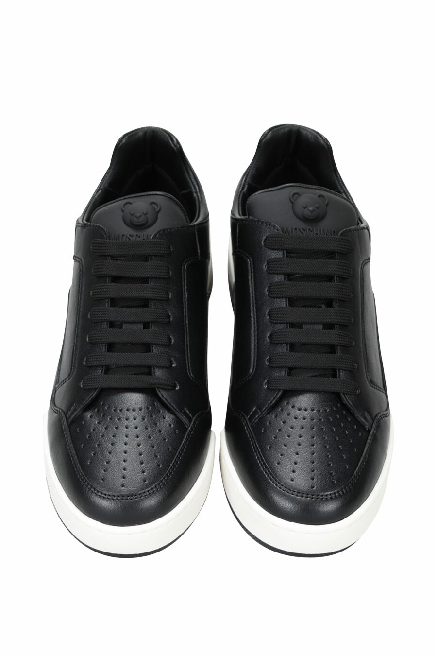 Black leather trainers with white sole and logo - 8054653096394 4