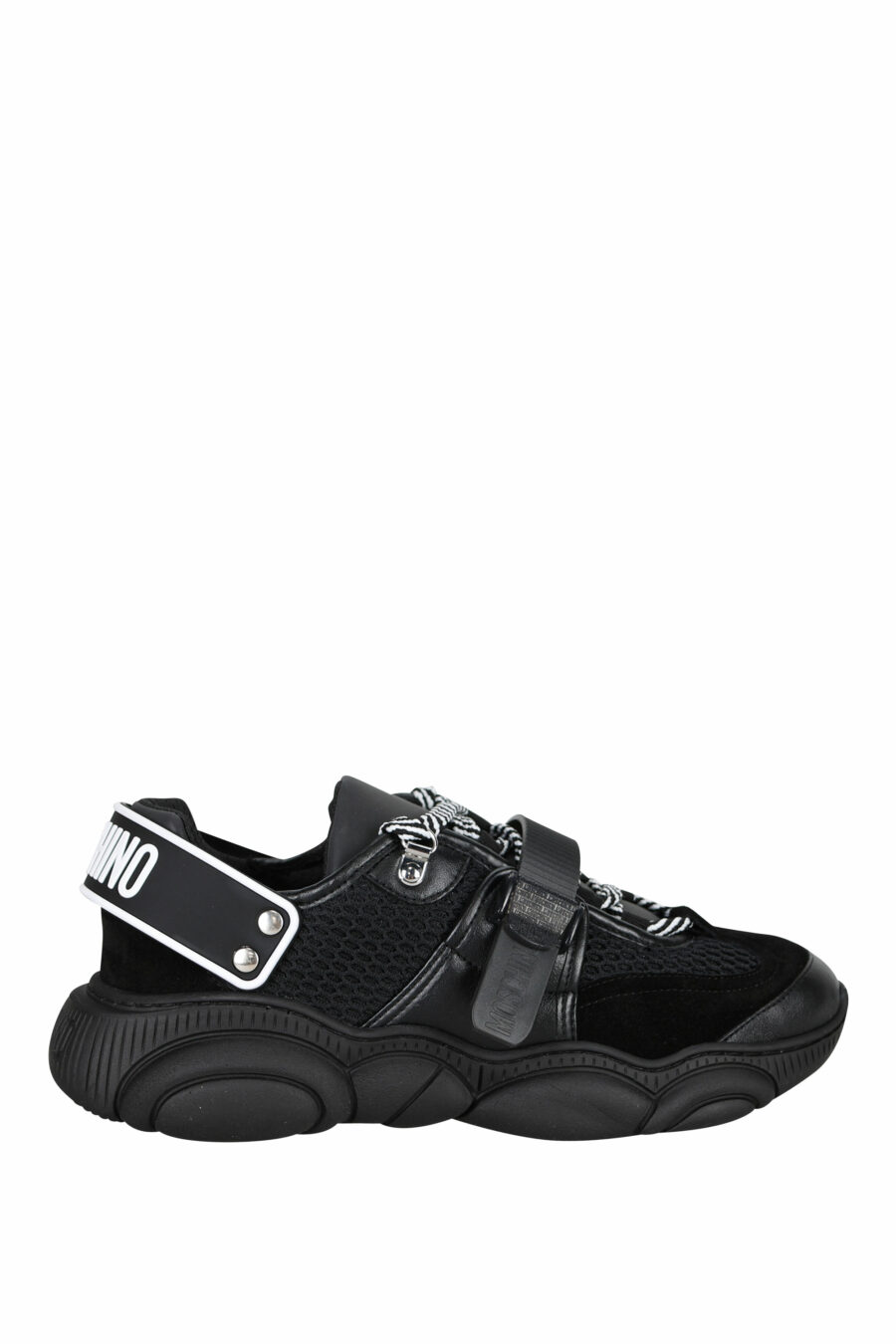 Black trainers with laces and velcro and rubber logo - 8054653226388