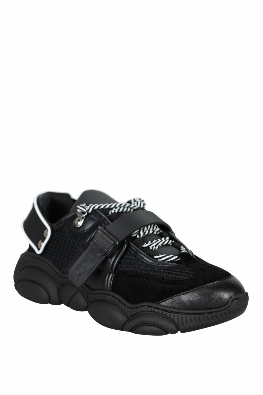 Black trainers with laces and velcro and rubber logo - 8054653226388 1