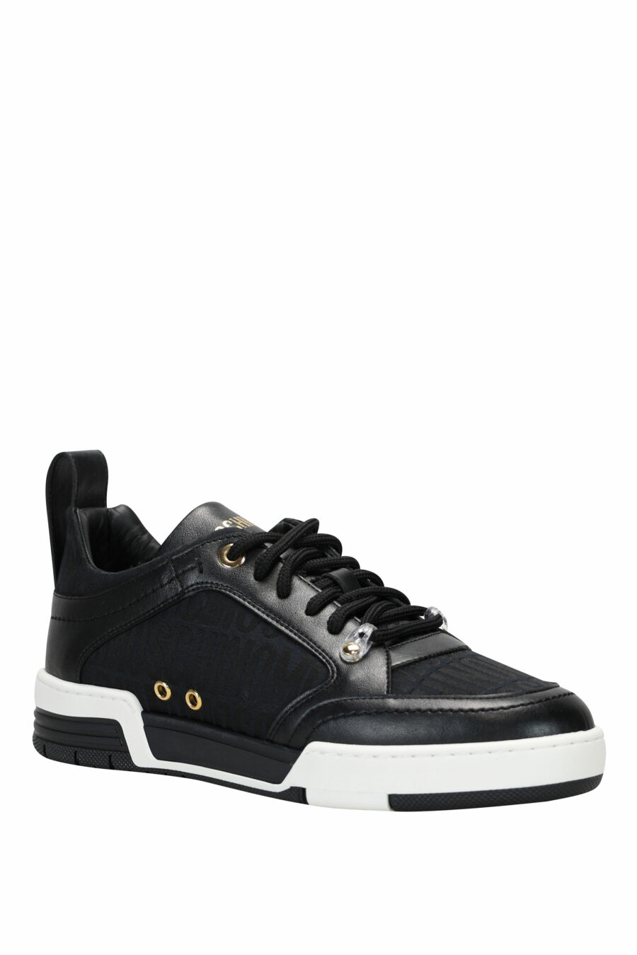 Black leather trainers with "all over logo" and white sole - 8054653835405 1