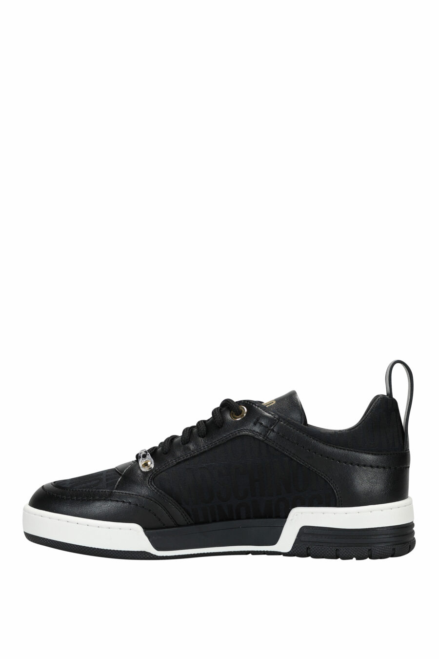 Black leather trainers with "all over logo" and white sole - 8054653835405 2