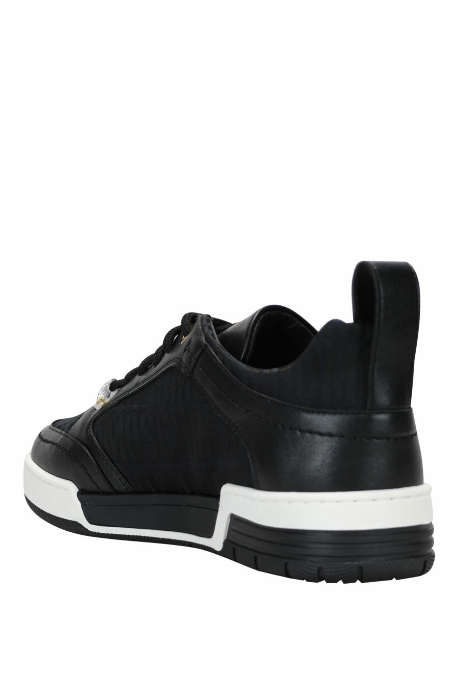 Black leather trainers with "all over logo" and white sole - 8054653835405 3