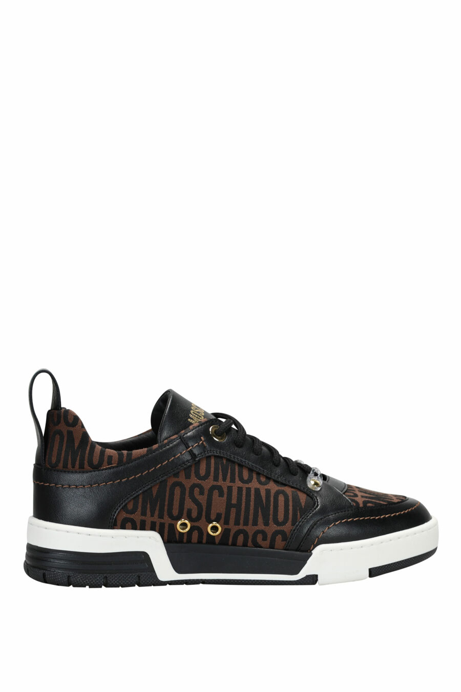 Brown and black leather trainers with "all over logo" and white sole - 8054653838109