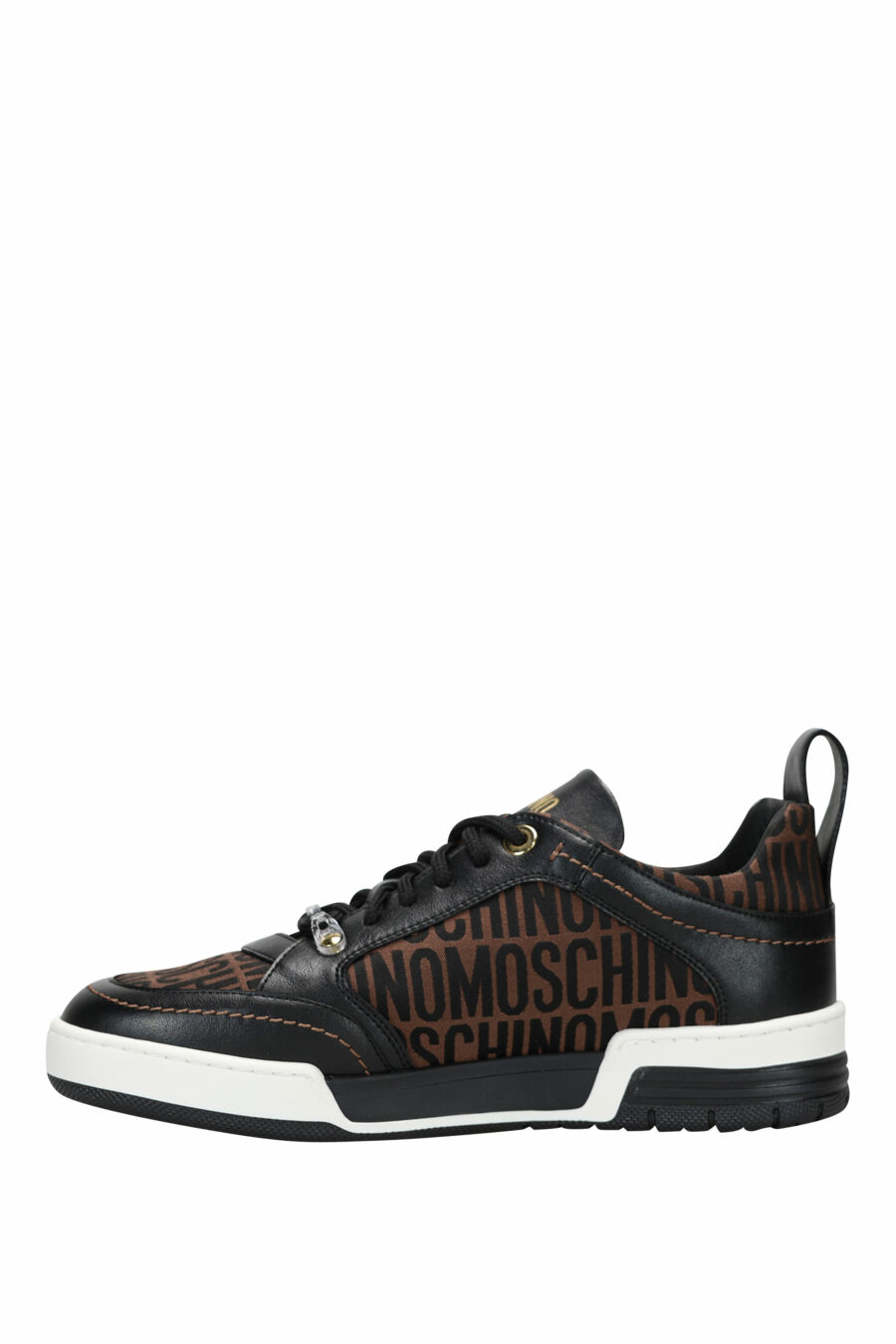 Brown and black leather trainers with "all over logo" and white sole - 8054653838109 2