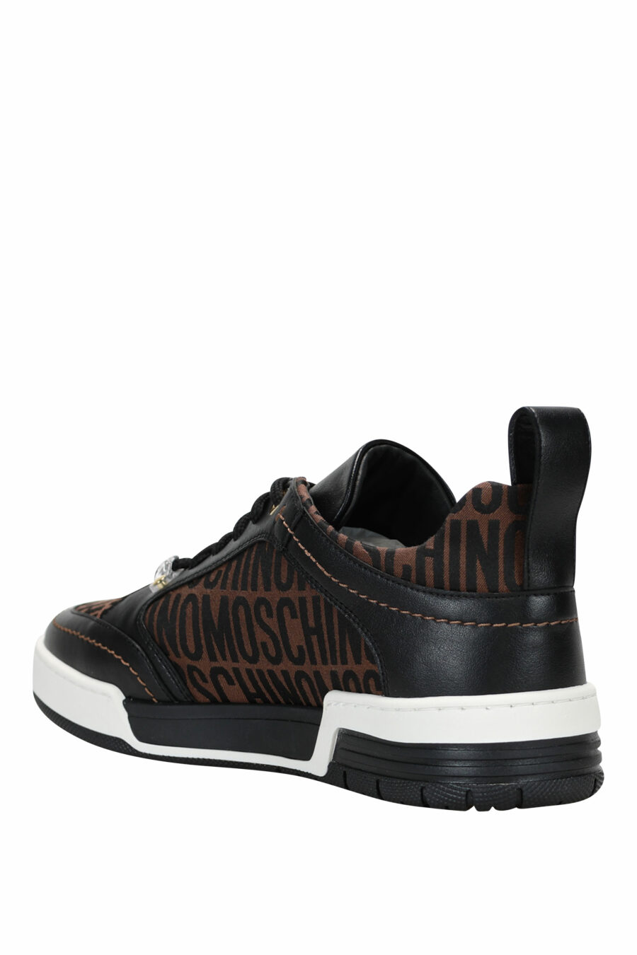 Brown and black leather trainers with "all over logo" and white sole - 8054653838109 3
