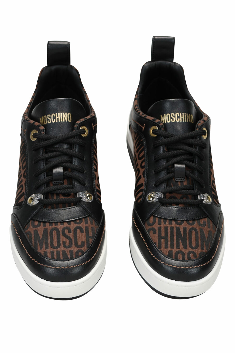 Brown and black leather trainers with "all over logo" and white sole - 8054653838109 4