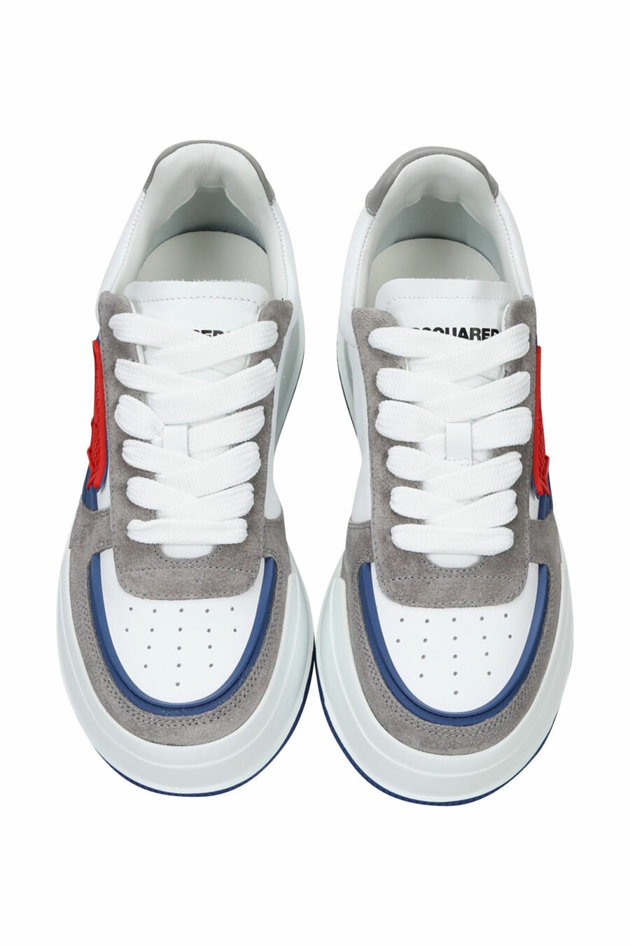 Zapatillas blancas mix con gris, azul y logo hoja roja - 8055777242216 4