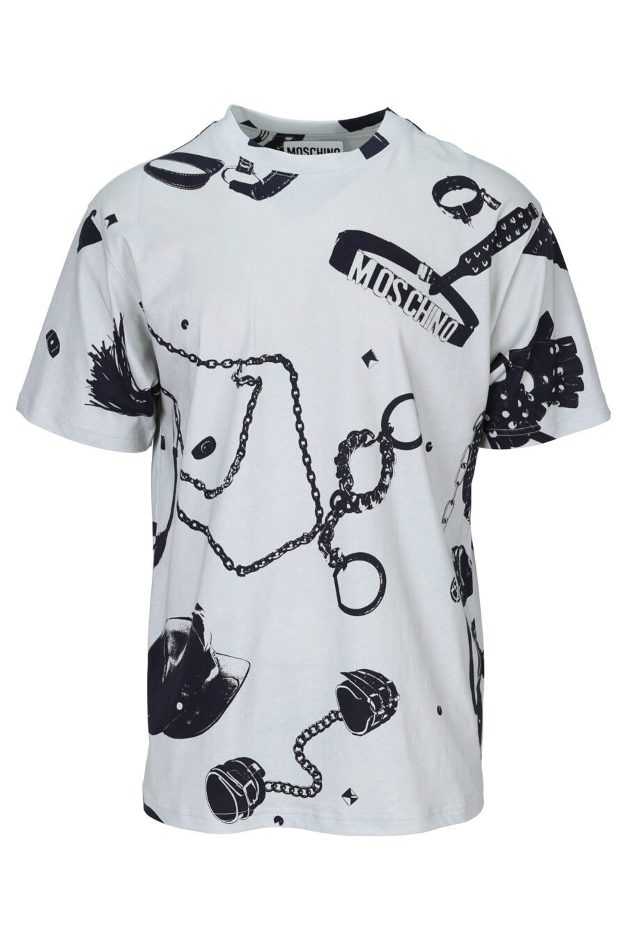Camiseta gris con logo estampado negro de cadenas - 889316725339