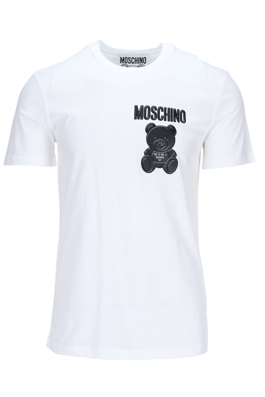 Weißes T-Shirt aus Öko-Baumwolle mit schwarzem Mini-Logo "teddy" - 889316853131