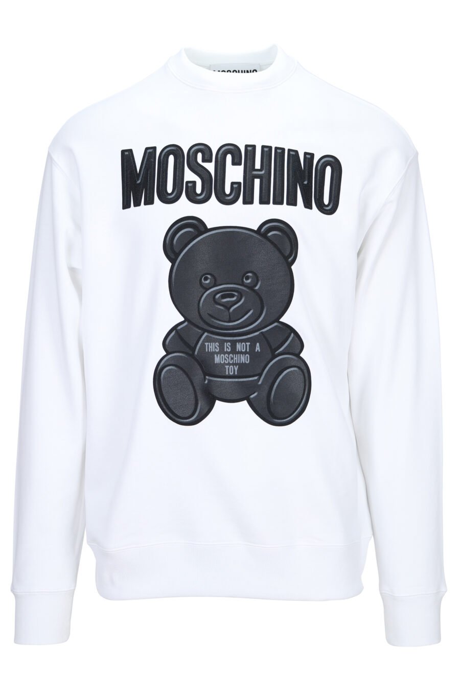 White sweatshirt in organic cotton with black "teddy" maxilogue - 889316853452