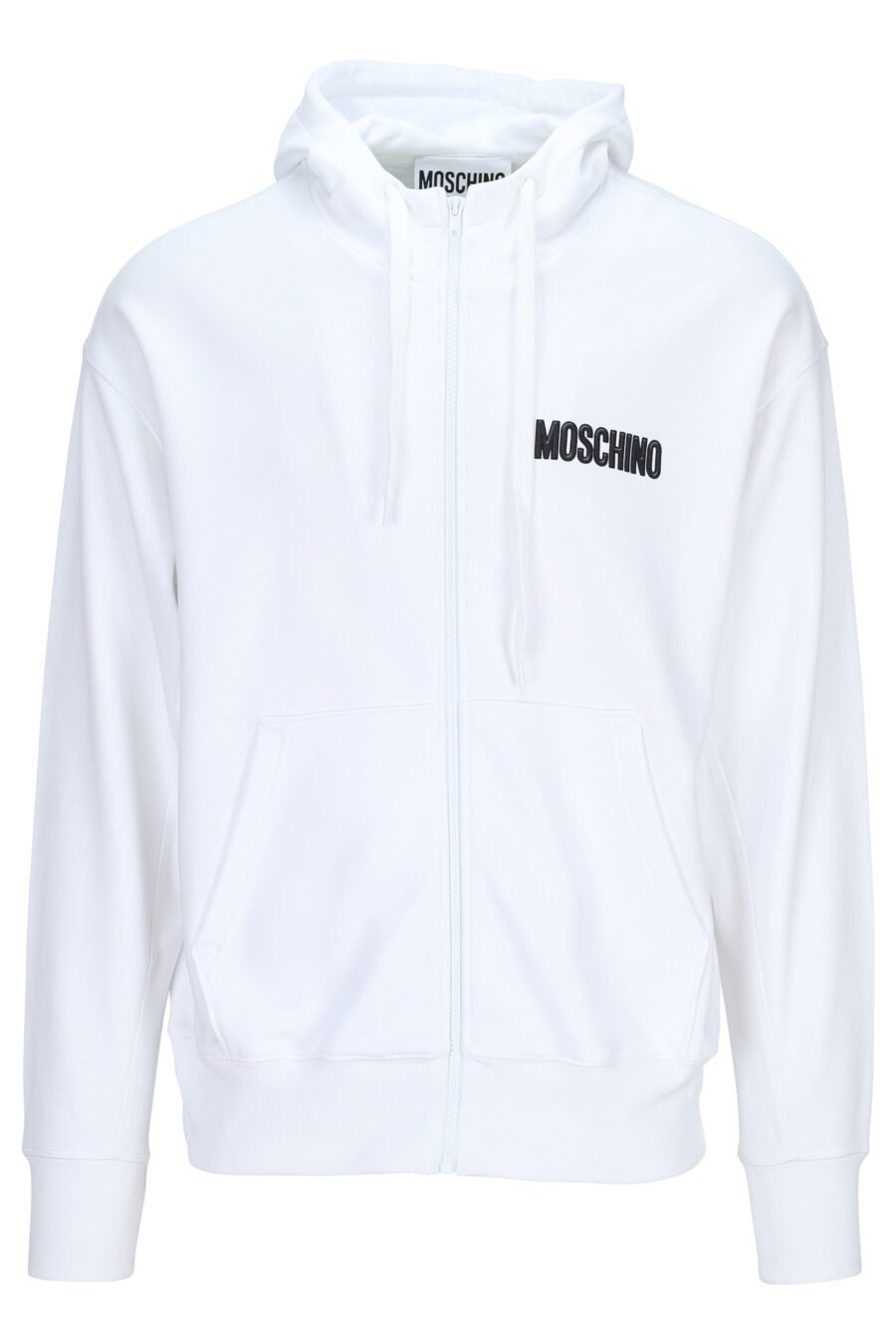 Weißes Öko-Sweatshirt mit Kapuze und schwarzem "Teddy"-Maxi-Logo auf dem Rücken - 889316854763