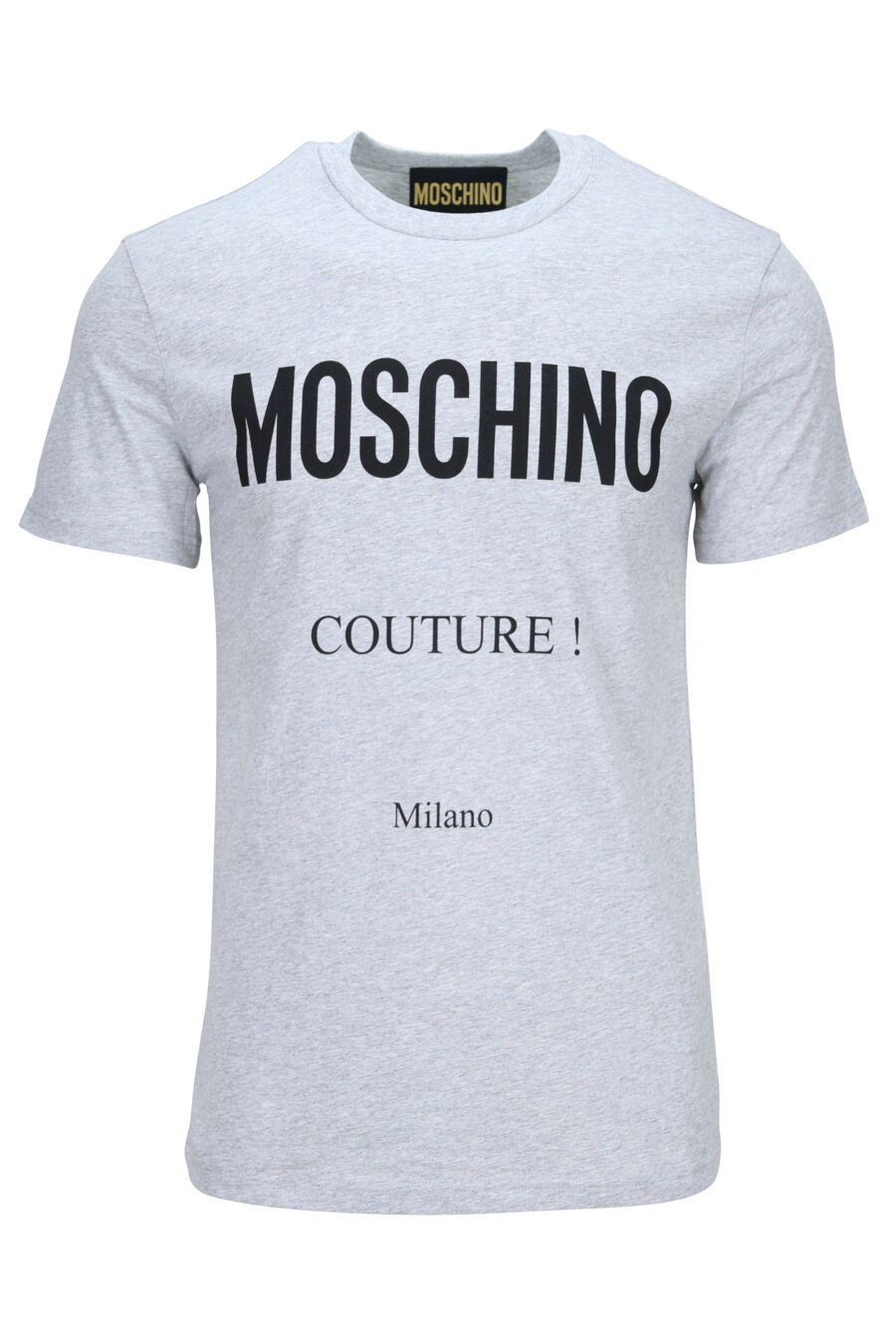 Grey T-shirt with maxilogue "couture milano" - 889316936414