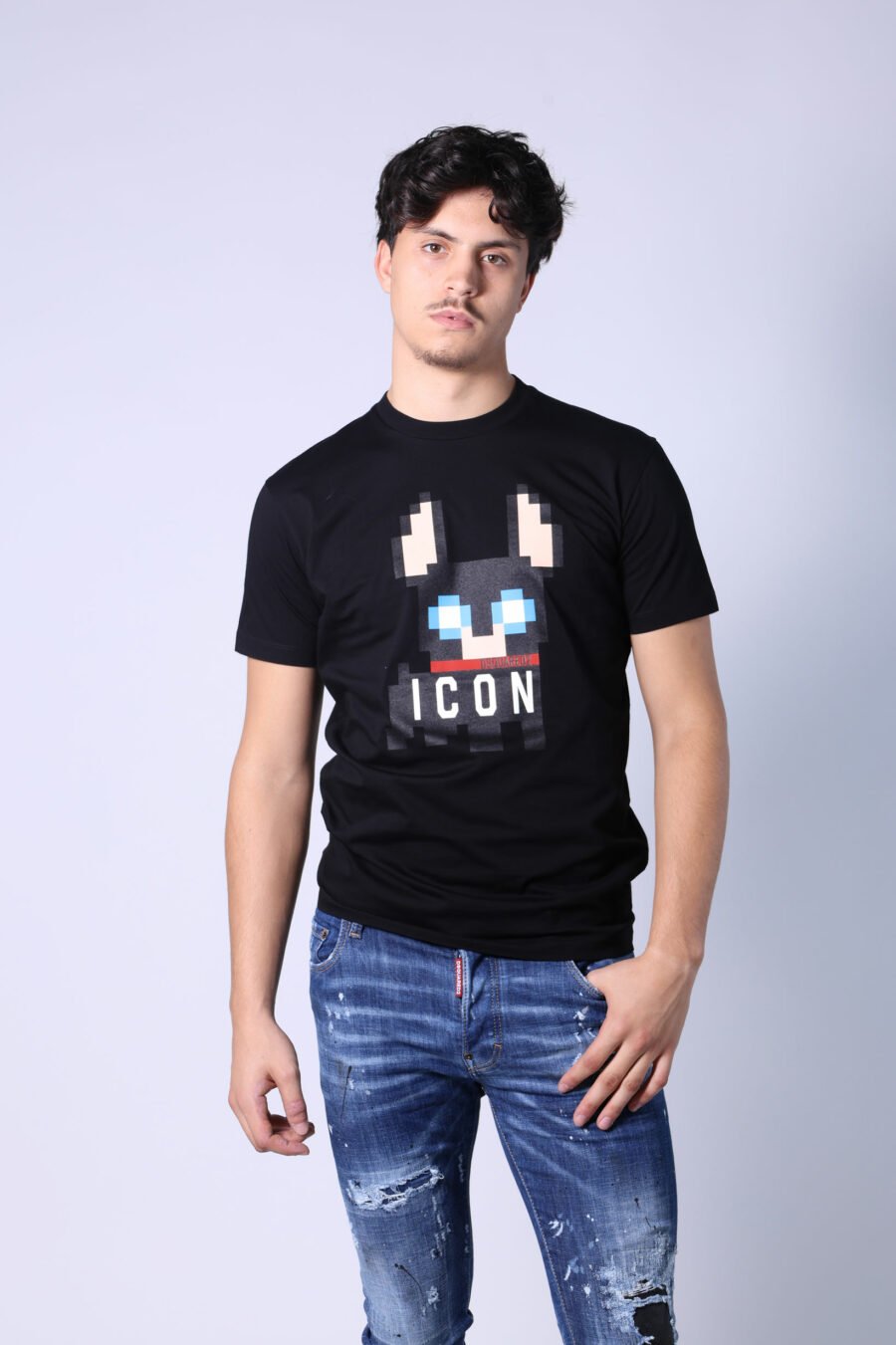 Black T-shirt with dog maxi logo "Pixeled" - Untitled Catalog 05294