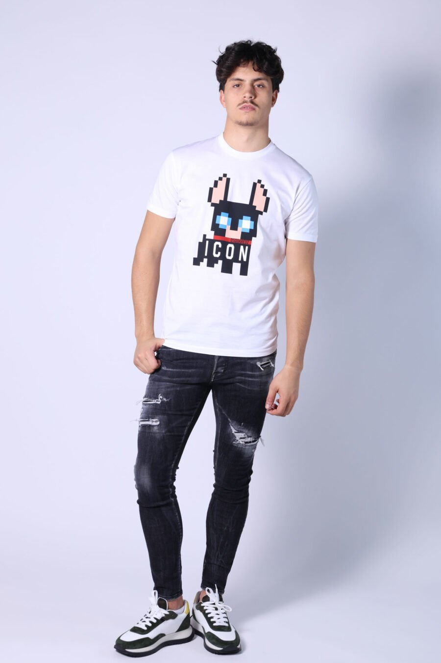 Weißes T-Shirt mit Hunde-Maxi-Logo "Pixeled" - Untitled Catalog 05336