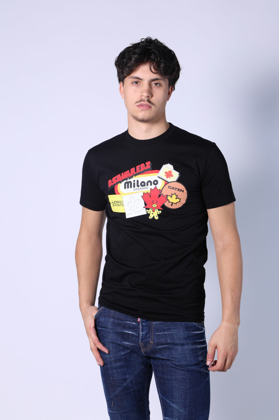 Black T-shirt with "sitckers" maxi logo - Untitled Catalog 05493