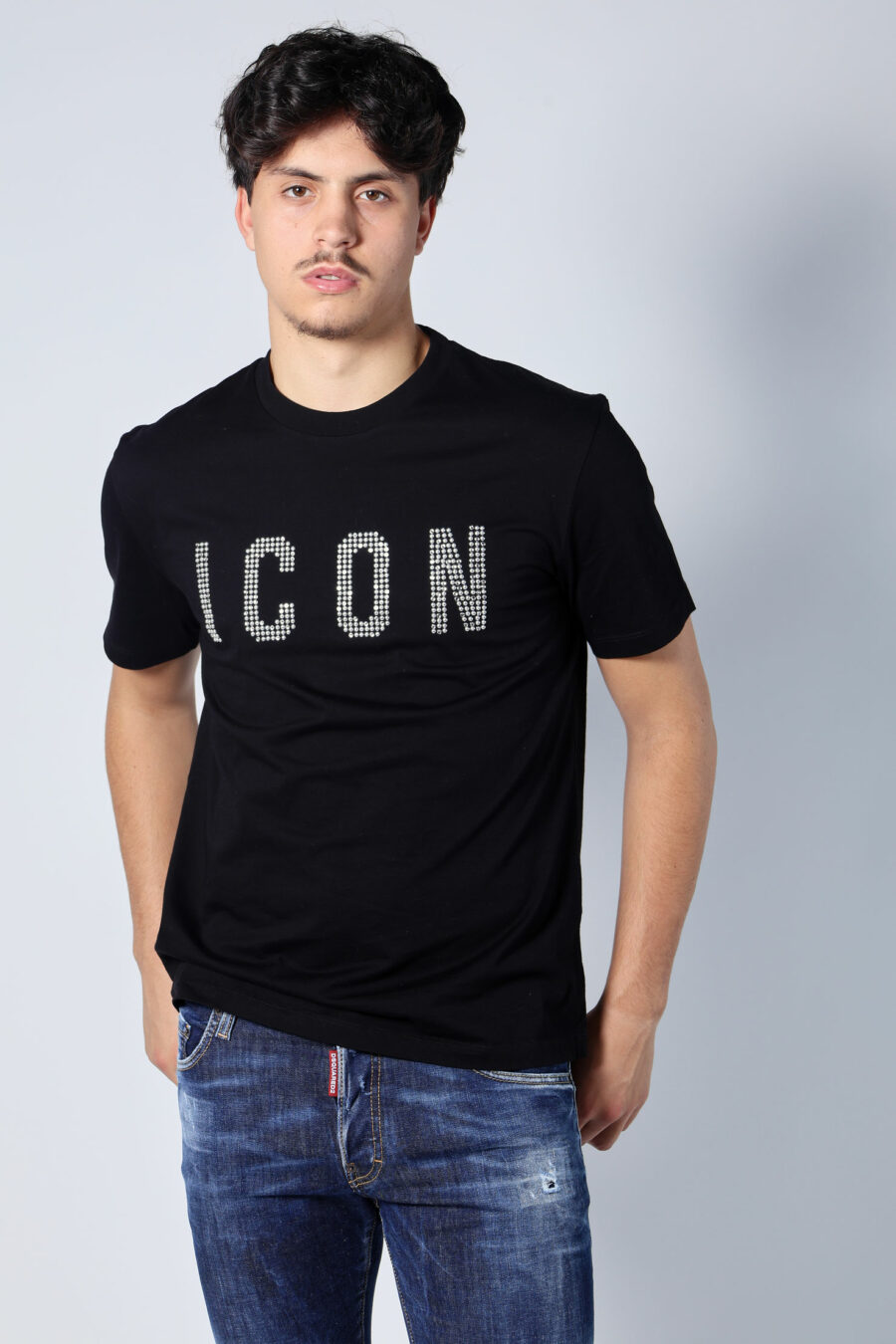 Black T-shirt with white checked "icon" logo - Untitled Catalog 05673