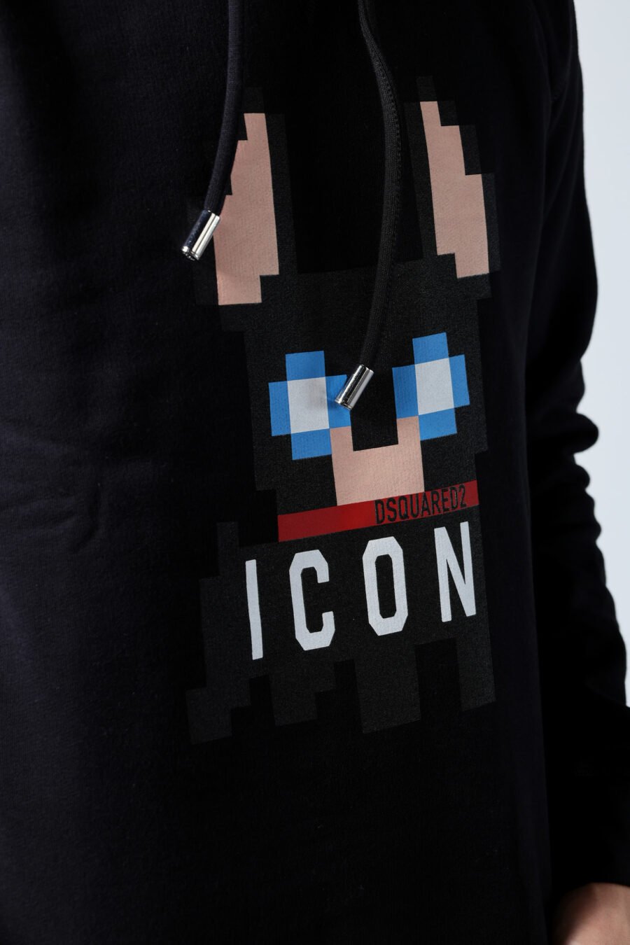 Black hooded sweatshirt with "pixeled" dog logo - Untitled Catalog 05684
