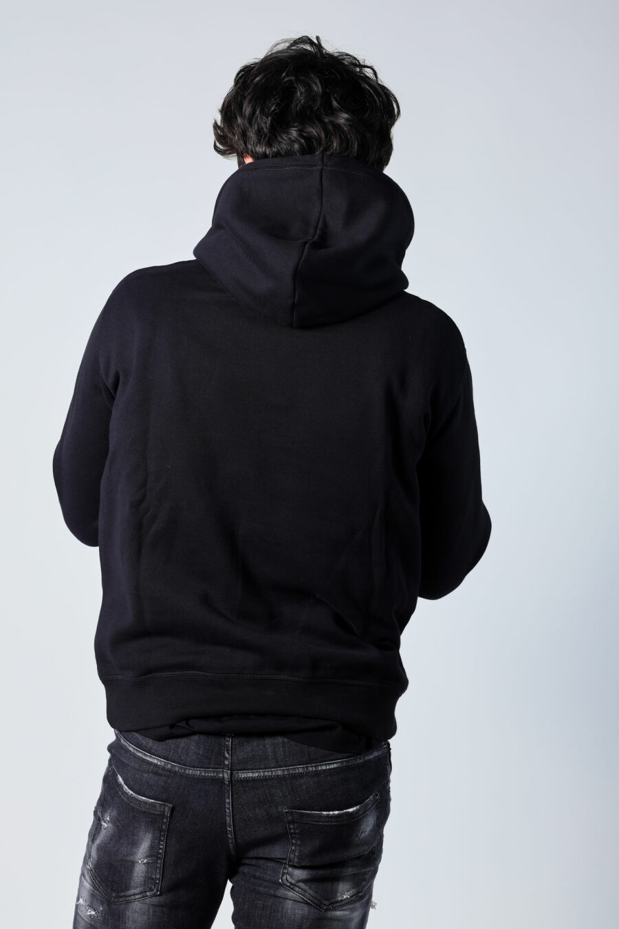 Black hooded sweatshirt with "pixeled" dog logo - Untitled Catalog 05685